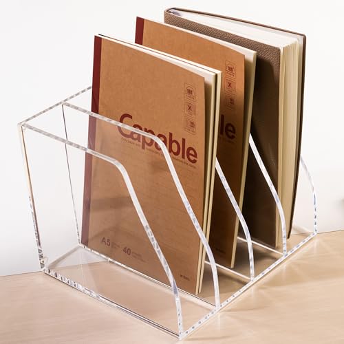AIMOLLY Acryl Stehsammler B5, Zeitschriftenhalter aus Acryl, Aktenmagazinhalter mit 4 Fächer, Schreibtisch-Organizer für Büro-Organisation und Aufbewahrung, Schreibtisch-Organizer für School Office