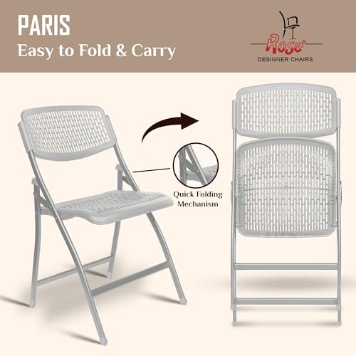 Image of ROSE Paris Folding Chair for Home | Lightweight, Portable, Balcony, Garden, Camping Chair | Indoor Outdoor Chair | Restaurant Chair (Grey (Set of 4))