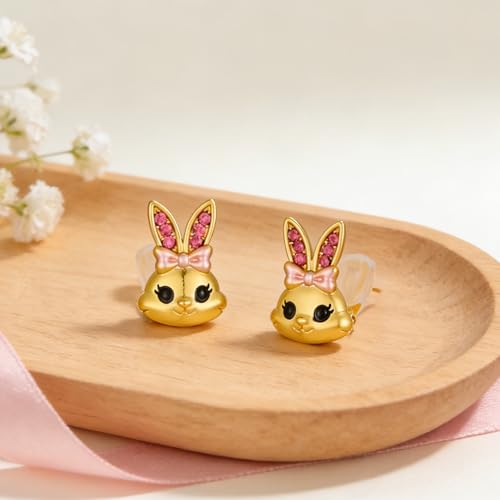 FILMOON Easter Bunny Clip-On Earrings for Women 18K Gold Plated Rabbit Earring Non-Pierced Cute Animal Studs Easter Baskets Jewelry by FILMOON - Used condition - Image 6