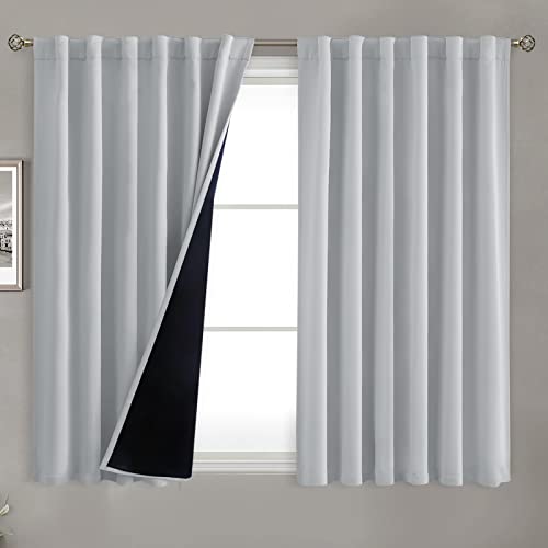 BGment Light Grey Short 100% Blackout Curtains 45 Inch Length with Liner