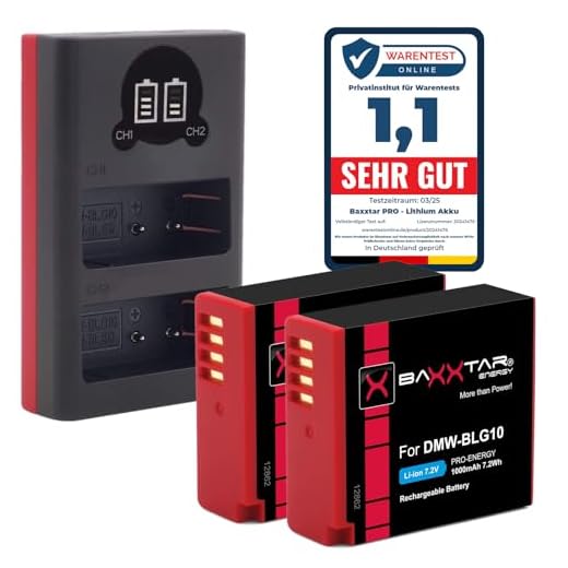 Baxxtar 2X DMW-BLG10E BLG10 Akku mit Ladegerät USB (Dual LCD) kompatibel mit Panasonic DMW-BLE9 Lumix DC GX9 G110 G100 TZ202 TZ101 TZ99 TZ91 GF3 GF5 GX7 GX80 LX100 II ZS70 ZS110