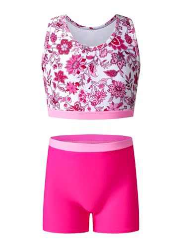 blibean Teen Girls Swimsuits Big Kids Two Piece Bikini Sets Girl Fashion Boho Hawaii UPF50+ Rash Guard Swim Bathing Suits Summer Tie Dye Beach Swimwear Sets Size 8-9 Year Old Rose Pink