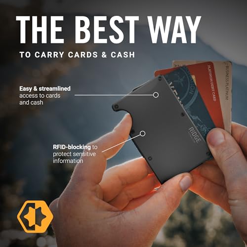 Ridge Wallet for Men - Slim Minimalist Compact Wallet and Card Holder, RFID Protected Front Pocket Wallets for Men with Integrated Cash Strap (Gunmetal Titanium)3