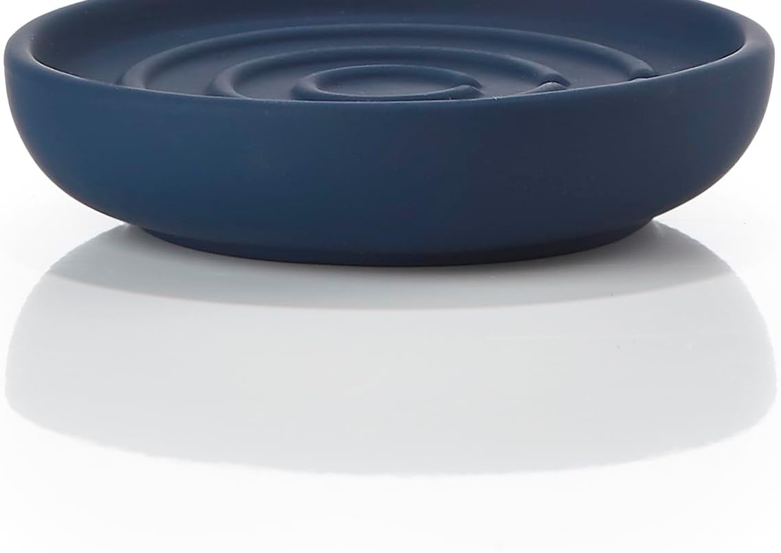 ZONE DENMARK Nova Porcelain Soap Dish with Sophisticated Simplicity Soft Touch Coating - Elevate Your Bathroom Décor, Practical Design, Style and Functionality- (Blue)
