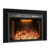 Velaychimny 45' W x 25' H Electric Fireplace Insert with Metal Trim Kit, Adjustable Flame, Fire Crackling Sound, Top Light Colors, Timer, Glass Door & Mesh Screen, Black