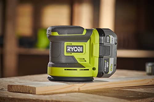 RYOBI - Ponceuse Excentrique 18 V ONE+ 125 mm + 3 Abrasifs pour Retirer Peinture, Vernis et Poncer les Petites Surfaces - Idéale pour la Restauration de Meubles et Travaux de la Maison - RROS18-0