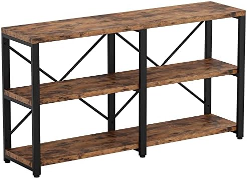 IRONCK Rustic Entryway Console Table, Long Hallway Table 55 in 3-Tier, TV Stand Entertainment Center Media Stand for Living Room, Industrial Style, Vintage Brown