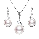EVER FAITH 925 Sterling Silver CZ AAA Freshwater Cultured Pearl Elegant Necklace Earrings Set Clear
