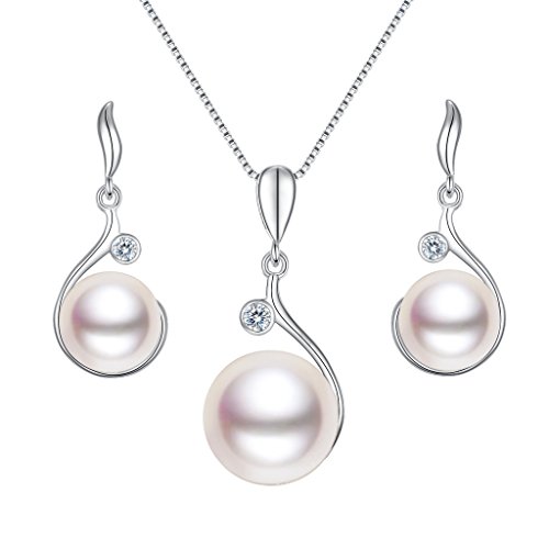 EVER FAITH 925 Sterling Silver CZ AAA Freshwater Cultured Pearl Elegant Necklace Earrings Set