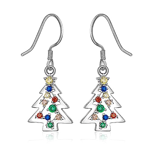 Christmas Tree Dangle Earrings Drop Star S925 Sterling Sliver For Women Colorful Girls Cz Hypoallergenic Piercing Cute Fish Hook Festive Winter Holiday Jewelry Xmas Gift #TOP5