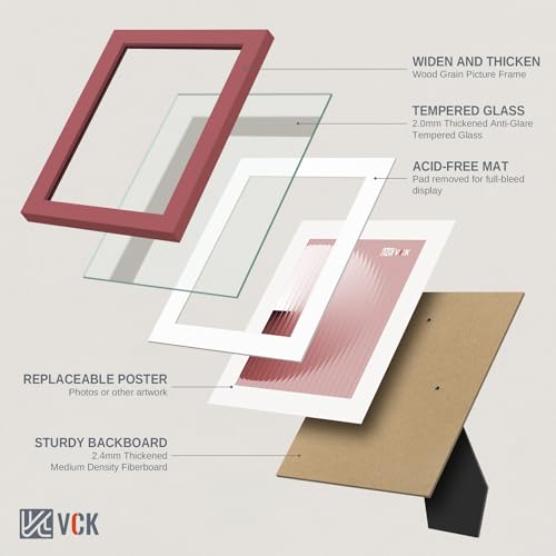 Image of VCK 5x7 Picture Frame 2 Pack, Red Wood, 4x6 Mat, Glass, for Photo Print