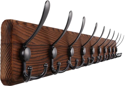 Gohiuo Rustic 38.6' Large Coat Rack Wall Mount, Long Wood Coat Hooks with 10 Triple Hooks, Heavy...
