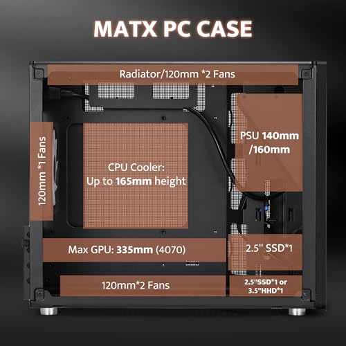 darkFlash WD200 Portable Micro-ATX PC Case with Handle, 1 ARGB PWM Fans, with Walnut Wood, Type-C, Support 240 AIO, H165mm Cooler, Simple Compact Desktop (Black) by darkFlash - Image 5