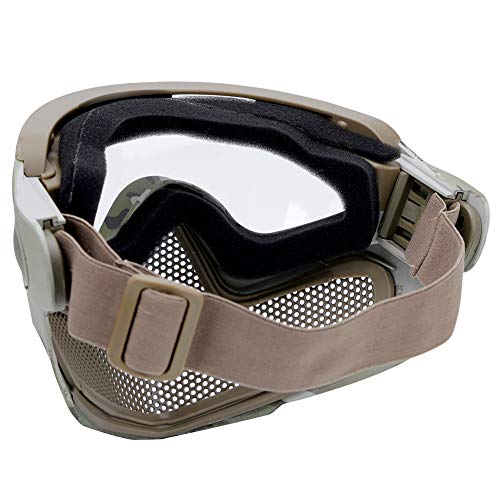 ATAIRSOFT 2 Modes Airsoft Mask Full Face Tactical Safety Protective Mask Anti-Fog Goggles Set with 3 Interchangable Lens (MC)