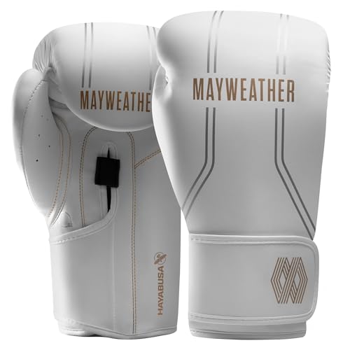 Hayabusa Mayweather Contender Boxing Gloves for Men and Women - White/Gold, 12oz