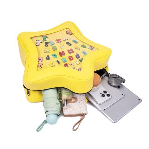Image of Yellow Star-Shaped Kawaii Ita Backpack, Ita Bag for Women Girls, Y2K Cute Aesthetic, Pin Bag for Anime PU Leather
