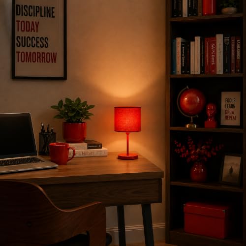 Image of THE GRANDEUR Table Lamp with Fabric Shade, 55 cm, Red, Metal Base