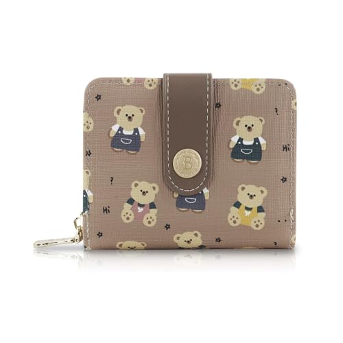 AfitLulu Cute Bear Wallets for Women, Cute Credit Card Holder with Zipper Coin Pocket, Small Wallets with 5 Card Slots for Female Girls (Brown-s)