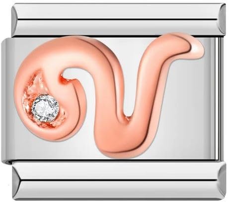 Mon & Sons V Initial Letter Name Alphabet Rose Gold Silver 9mm Italian Charm Compatible With Bracelet