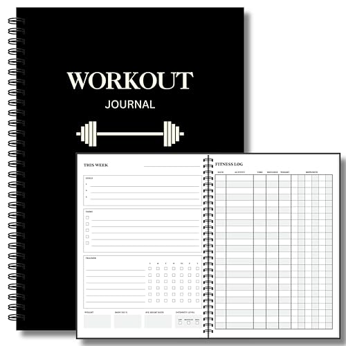 Workout Journal for Men – Fitness Journal & Workout Logbook, Gym Fitness Planner Journal with 52 Weeks of Tracking - Exercise Book for Weight Loss & Training – 8.2 x 6 inches – Spiral Hard-Cover - Black