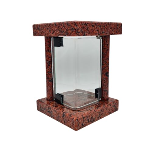 Lanterne funéraire cimetière résistante aux intempéries – Lampe funéraire en granit fabriquée à la main (6 kg), 23 x 16 x 16 cm, pour bougies jusqu'à Ø 8 cm et 16 cm. Noir, gris, rouge. Avec ou sans