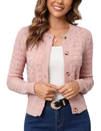 Image of Women's Long Sleeve Cropped Knitted Sweater Cardigan Button Down Open Front Knitted Shrug Sweaters