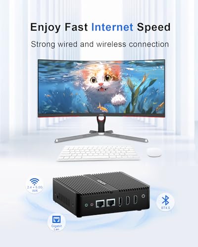 Image of VENOEN Fanless Mini PC Win 11Pro, Industrial PC Celeron J6412, 16GB DDR4 512GB SSD, Dual HD, DP, 3-Display, 2* RS232 COM, 2* RJ45 LAN /WiFi /BT4.2, Mini Computer for Business /Office /Home
