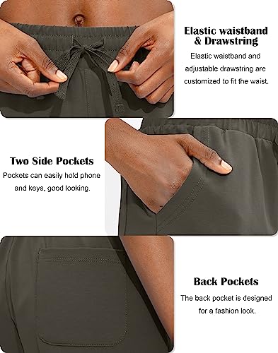 Viodia Women's Bermuda 10" Long Shorts With Pockets Cotton Sweat Lounge Shorts For Women Jersey Athletic Knee Length Shorts For Summer Olive Green #TOP4