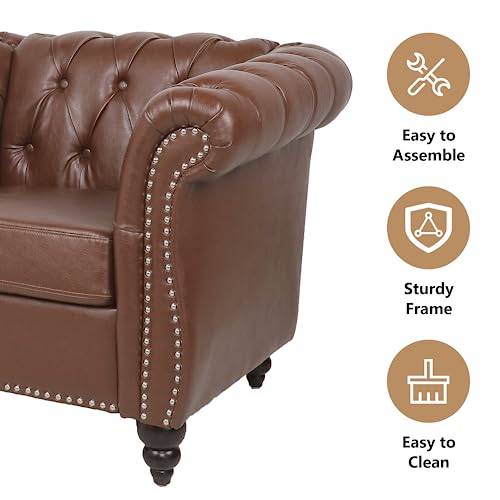 Image of QHITTY 2 Piece Living Room Set, Sectional Chesterfield Sofa Chair Contemporary Upholstered Leather Loveseat Couch Sets for Living Room, Bedroom, Office