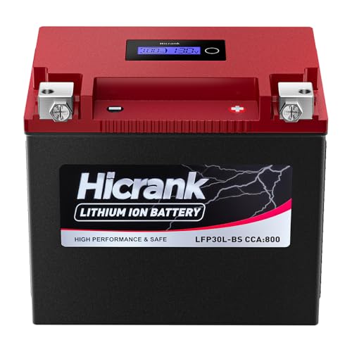 Hicrank YTX30L-BS/YIX30L-BS High Performance LiFePO4 Motorcycle Battery,12V 18Ah 800CCA, Digital Readout, Fits for KTM Yamaha Harely Davidson, ATV, UTV,Jet Ski, PWC,Snowmobile, 4 Wheeler
