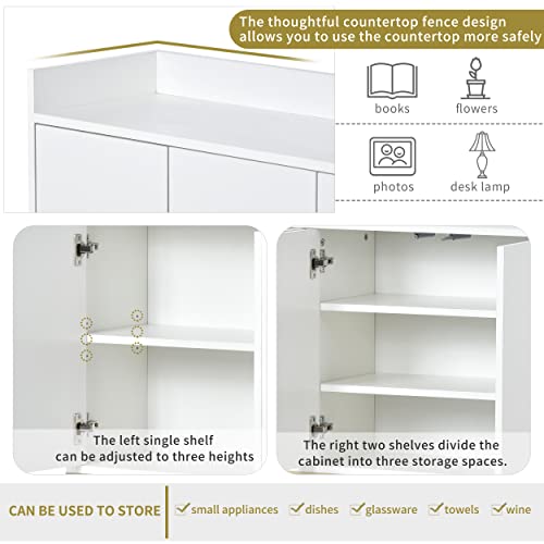 Runna Modern Sideboard Elegant Buffet Cabinet With 4 Doors Storage Cupboard And Display Shelves, Buffet Server Console Table Floor Cabinet With Gold Metal Base For Dining Room/Entryway (White) #TOP6