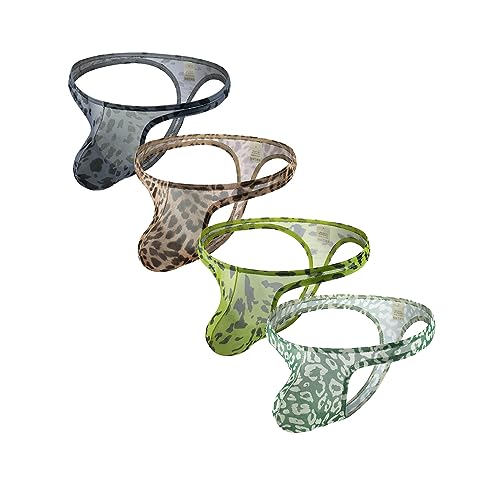 Men's Breathable Mesh Low Waist Leopard Thong Briefs Underwear Bulge Pouch G-String Undies
