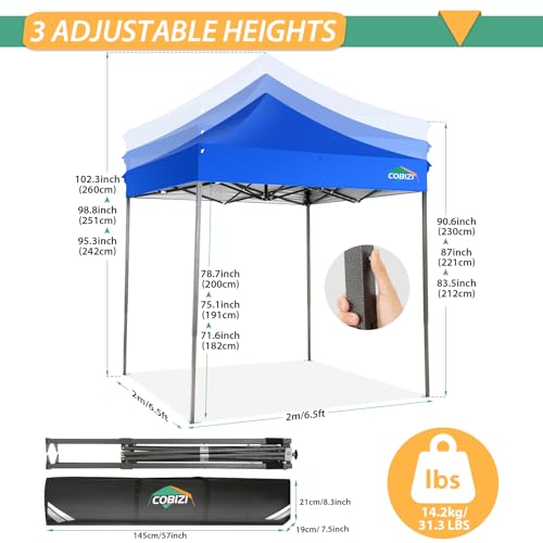 Image of COBIZI 6x6 Pop Up Canopy Tent No Sidewalls,Heavy Duty Canopy,Blue White