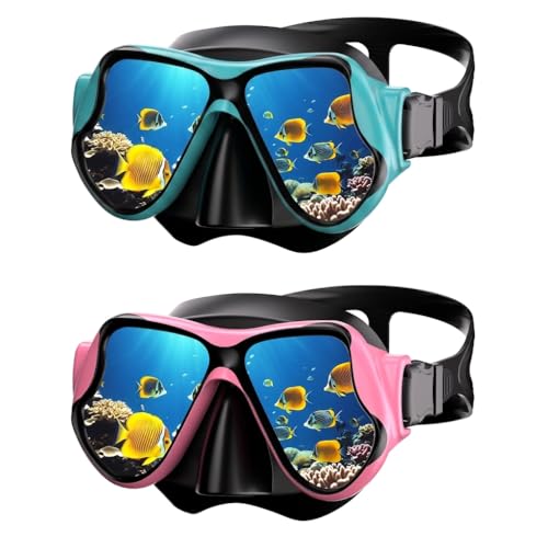 Scuba Mask, Diving Mask with Anti-Fog HD Tempered Glass Diving Goggles Nose Cover, Snorkel Mask for Adults Diving Snorkeling Swimming (Pink+Green)