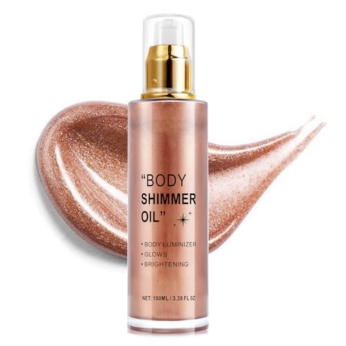Shimmer Body Oil, Rose Gold Natural Glow Luminizer, Long Lasting Moisturizing Body Glow Oil for Glow Skin, Luminizer Brighten, All Skin Types 100ml