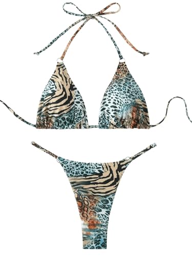 Maillot de bain 2 pièces imprimé léopard zèbre au motif multicolore unique taille XXS