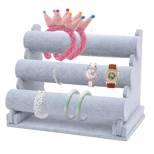 Bustlwor Estante para Pulseras de 3 Niveles, Soporte de Joyería para Reloj, Soporte para Pulsera Extraíble, Adecuado para Joyería, Relojes, Collares, Pulseras(Gris)