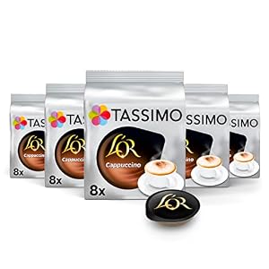 Tassimo, 40 Dosettes Café Long Cappuccino L'OR, Compatibles avec les machines TASSIMO, 40 Cafés, Mousseux et Crémeux, 5 packs de 8 dosettes