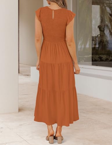 Image of ZESICA Women's 2026 Summer Casual Flutter Short Sleeve Smocked Midi Dress