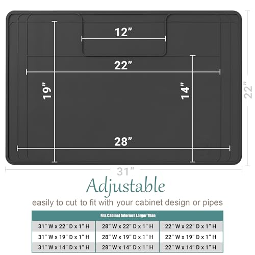 Image of The Original Under Sink Mat - Silicone Waterproof mat, Trimmable, Easy to Clean, Kitchen cabinet liner, Under sink protector mats, Drip Tray with Lip (Dark Gray, 31 inch x 22 inch)