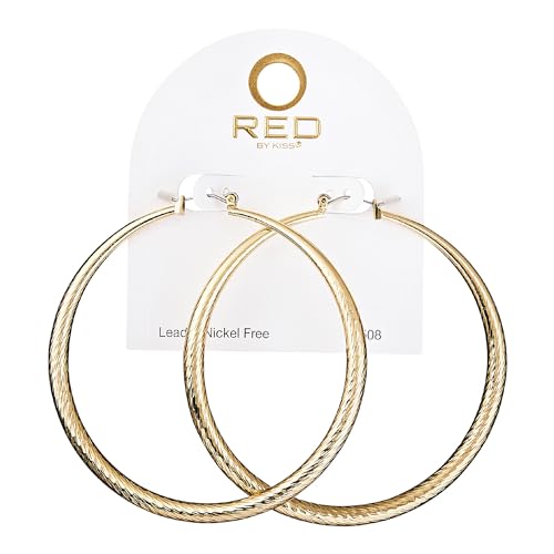 RED By Kiss Glam Hollow Hoop DC Earrings, Fashion & Stylish Jewelry, Secure Hypoallergenic Pincatch, Lightweight Daily Essential Accessory, Lead & Nickel Free (75MM, Gold) by Red by Kiss - Image 2