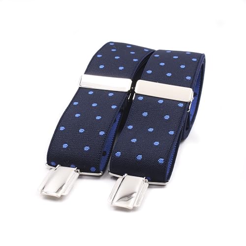 El mono con pajarita Bretelle uomo eleganti fatte a mano in Spagna. Bretelle da uomo per pantaloni | 3 clip extra-forti | Colore blu e Pois blue (Azul-Azulón)