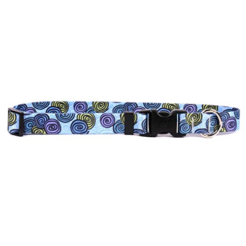 Image of Yellow Dog Design Spirals Blue Dog Collar with Tag-A-Long ID Tag System-Medium-1 inch and fits Neck 14 to 20 inch