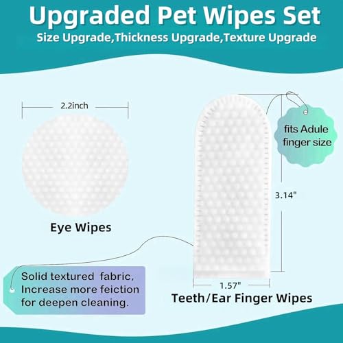 Image of Pet Cleaning Wipes Kit For Dogs&Cats,includes Ear Finger Wipes,Teeth Finger Wipes and Eyes Wipes,Gently Clean Dogs&Cats Ear Wax,Remove Plaque&Tartar Buildup and Reduce Tear Stains,Non-Irritatingogs