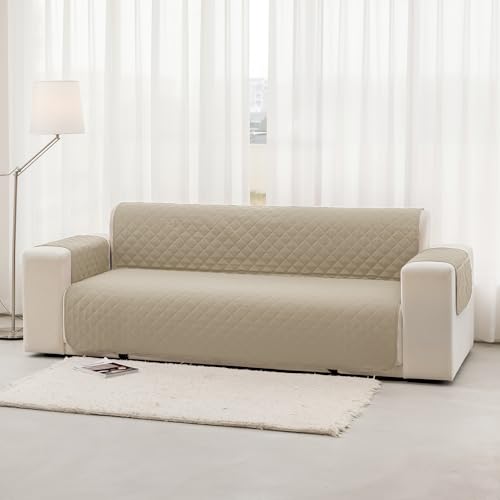 Homebliss Copridivano 3 Posti Impermeabile con Braccioli, Copridivano Antigraffio Gatto e Antimacchia, Copri Divano Reversibile, Beige
