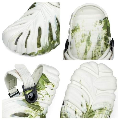 Monstera Slippers, Non-Slip Soft Lightweight Bathroom Slides, Quick Drying Breathable Beach Slides, VariegatedThick Sole Pillow Sandals for Women Men4