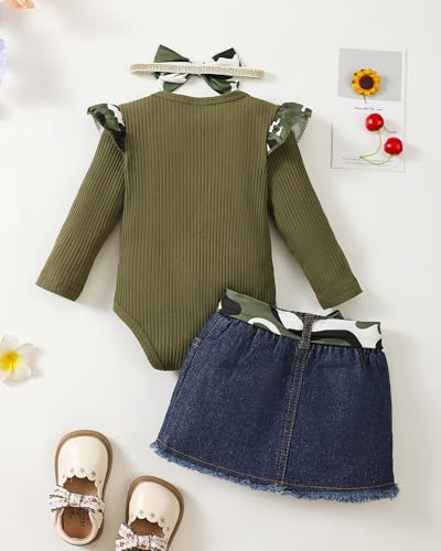 Image of Newborn Baby Girl Clothes Toddler Long Sleeve Ruffle Romper Top Infant Skirt Set Little Girl Overall Dress