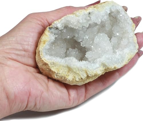 Piedra natural en bruto mineral para cristaloterapia, meditación con cristales (GEODE DE CUARZO BLANCO Y CALCITA BLANCA 8-10 CM META)
