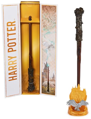 Wizarding World Harry Potter – Authentischer Harry Potter Zauberstab aus Kunststoff mit Hogwarts-Halterung, ca. 30,5 cm, Spielzeug für Kinder ab 14 Jahren, Fanartikel, Gold