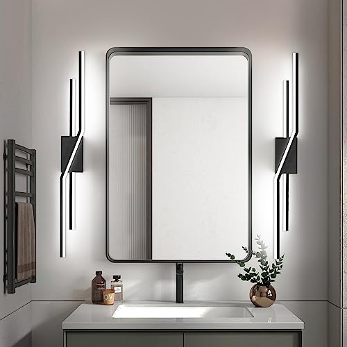 Image of SOLFART Modern Bathroom Light Fixture, 40 inch LED Vanity Light, Black Finish, Dimmable, Integrated LED, Water Resistant, 36W, 2600+lm, 6000K-D, for Bathroom, Hallway, Bedroom